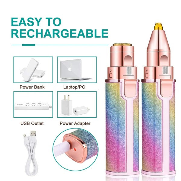 2-in-1 Rechargeable Electric Facial Hair Remover – Painless & Precise Trimmer for Women